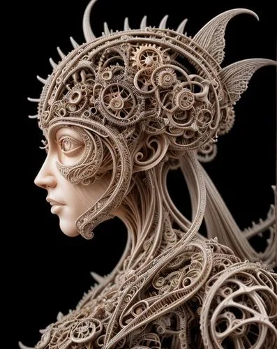 filigree,headpiece,paper art,scrap sculpture,wire sculpture,biomechanical,sculpt,medusa,sculpts,carved wood,wood carving,vespertine,enchantress,witchblade,headress,sculptress,dryad,the enchantress,masquerade,headdress