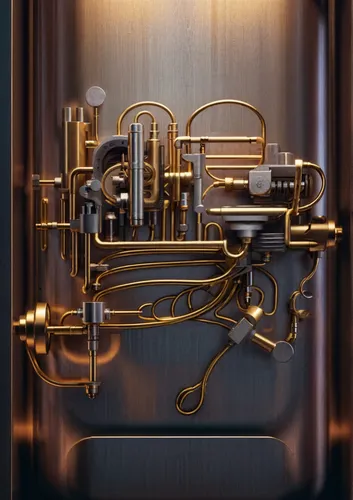 flugelhorn,coffee machine,espresso machine,trumpet valve,lyre,coffee maker,audio power amplifier,scientific instrument,art deco ornament,coffeemaker,cinema 4d,plumbing fixture,euphonium,drip coffee maker,constellation lyre,faucets,brass instrument,carburetor,tube radio,art deco