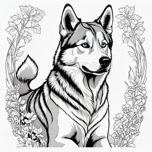 canidae,aleu,dog illustration,graywolf,balto,dog line art,Illustration,Black and White,Black and White 21