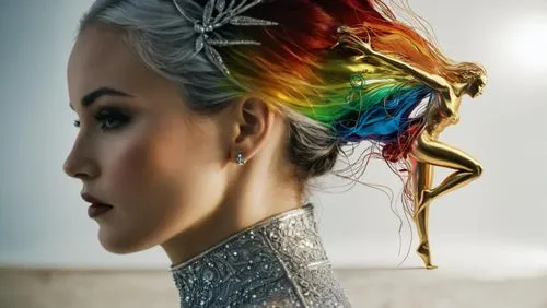 Añade una mujer plateada,unicorn crown,rainbow unicorn,unicorn and rainbow,unicorn head,prismatic,unicorn art,feather headdress,headpiece,hair accessory,katniss,headdress,rainbow waves,prism,hair acce