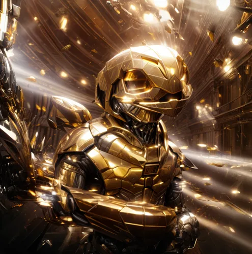 This Mechanical Creature Now has Beefy Arms.,gold wall,gold paint stroke,gold mask,golden mask,gold chalice,foil and gold,c-3po,metallic,yellow-gold,golden crown,gold foil 2020,gold spangle,gold color