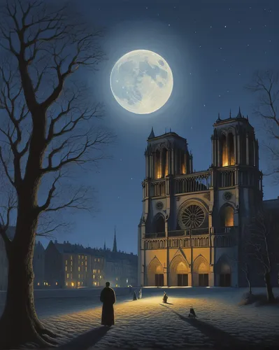 notre dame,notre-dame,notredame de paris,gothic architecture,moonlit night,universal exhibition of paris,haunted cathedral,abbaye de belloc,cathedral,night scene,french digital background,gothic church,paris,moonlit,at night,notre dame de sénanque,nocturnes,france,gothic,watercolor paris,Art,Artistic Painting,Artistic Painting 48