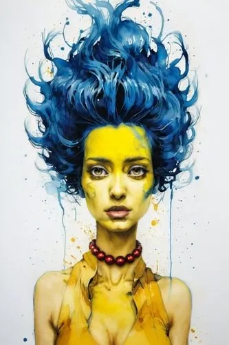 yellow and blue,aquarius,medusa,bjork,water nymph,siren,bodypainting,transistor,painted lady,blue painting,cmyk,avatar,gemini,blue hair,bodypaint,sailing blue yellow,mystique,neon body painting,agua de valencia,electro