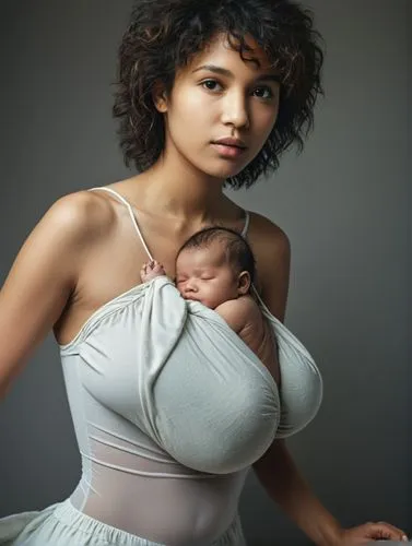 A young mother, her arms full of newborn babies.,a woman with a newborn in her hands,breastfed,breastfeeding,breastfeed,breastmilk,beautiful african american women,doula,Photography,Documentary Photog