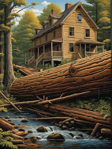 Create a suspenseful scene in a crime thriller, where a detective finds a rippling log at a crime scene and realizes it holds a hidden clue vital to solving the case.,log home,log cabin,david bates,lo