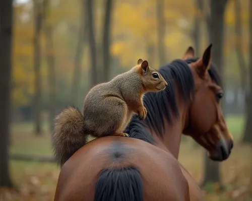 a squirrel sitting on the back of a horse,a squirrel sitting on the back of a horse,eurasian squirrel,squirreling,relaxed squirrel,squirrel,squirrels,squirreled