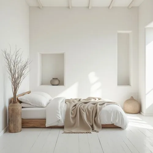 bedroom,white room,neutral color,modern room,minimalista,nonom style