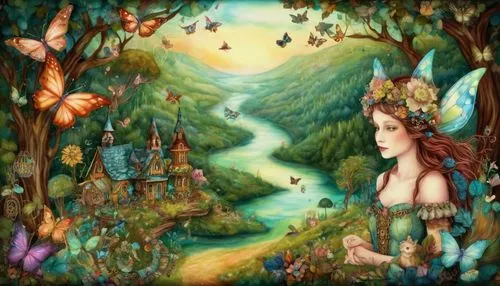 fairie,fairy world,faerie,fairy village,fairy forest,fairyland,faery,fantasy picture,fae,tuatha,fantasy art,beltane,ostara,elfland,enchanted forest,fairy tale,forest of dreams,elven forest,vintage fairies,a fairy tale,Illustration,Realistic Fantasy,Realistic Fantasy 37