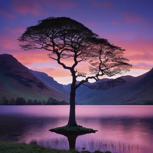 lone tree,isolated tree,celtic tree,bare tree,lake district,larch tree,flourishing tree,rowan-tree,upward tree position,purple landscape,dragon tree,magic tree,brown tree,scottish highlands,scotland,landscape photography,deciduous tree,blossom tree,landscapes beautiful,rowan tree,Illustration,Black and White,Black and White 22