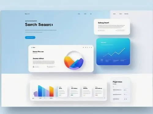 Modern search results page, minimalist white background, clean typography, rounded rectangle search bars, subtle shadow effects, 3D hover effects, colorful icons, categorized search filters, paginatio