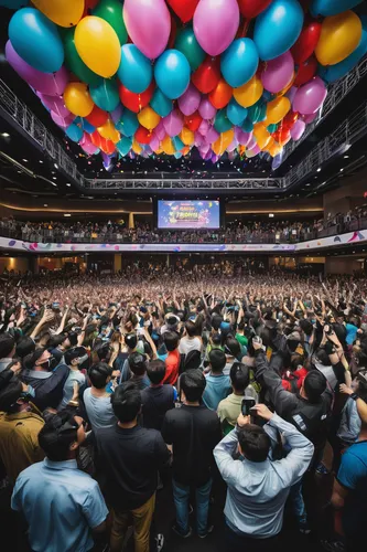 concert crowd,colorful balloons,madison square garden,rainbow color balloons,neon carnival brasil,crowd,the festival of colors,indoor games and sports,fan convention,concert venue,the crowd,crowd of people,ball pit,comiccon,confetti,brisbane,crowds,new year balloons,music venue,the fan's background,Illustration,Vector,Vector 10