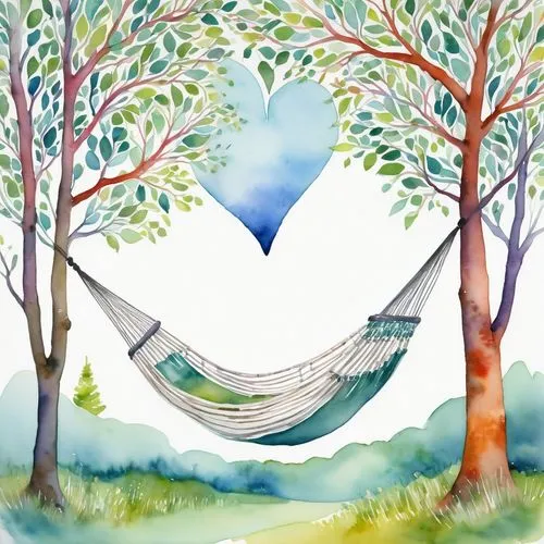 hammock,hammocks,tree swing,watercolor background,hanging chair,watercolor tree,spring leaf background,tree with swing,birch tree illustration,blue leaf frame,garden swing,tree's nest,canopied,linen heart,birch tree background,tree heart,hanging swing,idyll,boho background,tree top,Illustration,Paper based,Paper Based 22