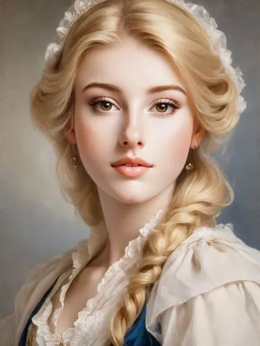 Blonde, beautiful lady of nobility, dressed in the style of 1800 in Paris, oil painting portrait in the style of Delacroix, 8k,portrait of a girl,emile vernon,jane austen,white lady,young woman,blonde