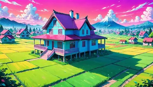 butka,lonely house,little house,aurora village,home landscape,township,dreamhouse,sylvania,bakersville,candyland,summer cottage,lowpoly,dreamsville,pink grass,witch's house,toonerville,crispy house,cottage,suburbs,bungalow,Anime,Anime,Traditional