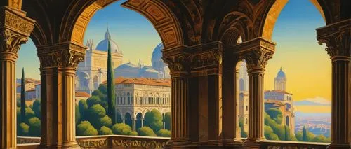 hildebrandt,karakas,seregil,tirith,citadels,rivendell,gondolin,theed,alhambra,constantinople,coville,silmarillion,brunelleschi,gozzoli,palaces,kondos,kotor,naboo,travel poster,beleriand,Art,Artistic Painting,Artistic Painting 06