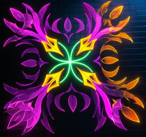 a bright flower pattern sitting on the wall,neon body painting,light drawing,light paint,lotus png,light graffiti,floral rangoli,Unique,Design,Logo Design