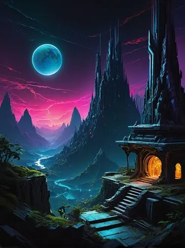 fantasy landscape,futuristic landscape,fantasy picture,cartoon video game background,ancient city,alien world,background design,alien planet,dusk background,cyberia,landscape background,backgrounds,portal,mushroom landscape,shambhala,fantasia,khandaq,sanctum,3d fantasy,world digital painting,Conceptual Art,Fantasy,Fantasy 04