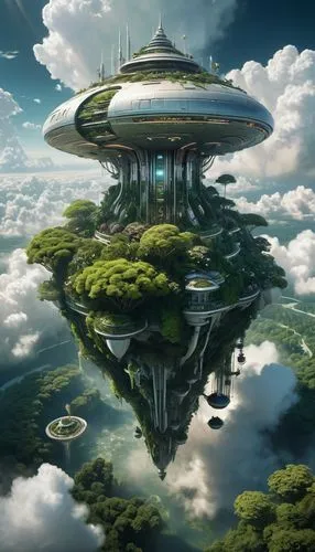 futuristic landscape,arcology,terraformed,ecotopia,sky space concept,motherships,Conceptual Art,Fantasy,Fantasy 11