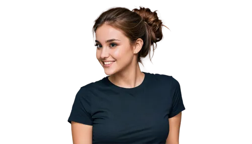 Facebook profile picture, close-up, facial features, bright smile, white teeth, rosy cheeks, brown hair, messy bun, minimal makeup, natural look, casual wear, plain t-shirt, jeans, relaxed posture, le