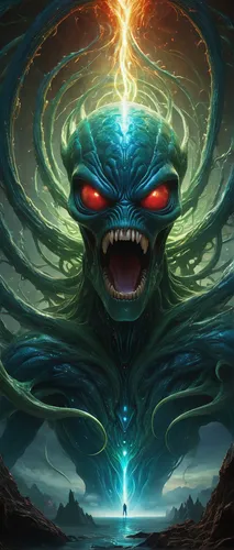 poseidon god face,supernatural creature,mirror of souls,three eyed monster,game illustration,cuthulu,merfolk,antasy,fantasy art,sci fiction illustration,summoner,daemon,light bearer,one eye monster,god of the sea,playmat,strom,sea god,argus,devilwood,Photography,General,Fantasy