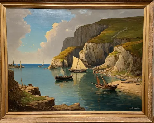 etretat,wherry,coastal landscape,landscape with sea,boat landscape,regatta,cliffs of etretat,sea landscape,cliffs etretat,boats in the port,sailing boats,robert duncanson,basset artésien normand,sailboats,carrick-a-rede,small boats on sea,boats,wooden boats,boat on sea,el mar,Art,Classical Oil Painting,Classical Oil Painting 23