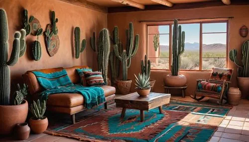 moroccan pattern,marrakesh,dutchman's-pipe cactus,cacti,interior decor,boho art style,sonoran,southwestern,cactuses,taroudant,marocco,sonoran desert,turquoise wool,sitting room,degrazia,morocco,agaves,organ pipe cactus,saguaros,marocchi,Illustration,Realistic Fantasy,Realistic Fantasy 23