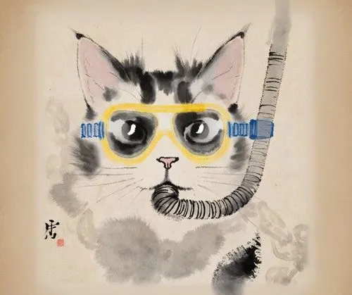 同色背景扩充,a cat wearing some glasses and writing,vintage cat,vintage cats,cartoon cat,orbison,cat portrait,cat frame