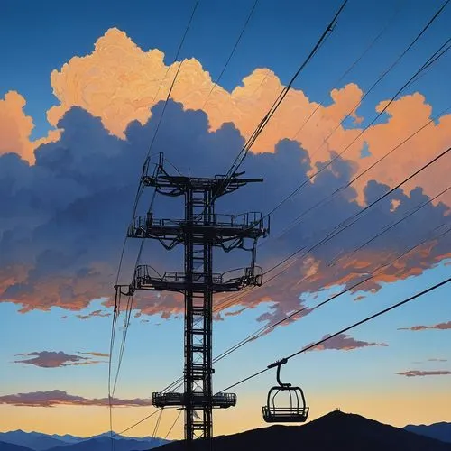 cablecar,cable cars,gondola lift,chairlifts,cable car,ropeway,Illustration,Japanese style,Japanese Style 14