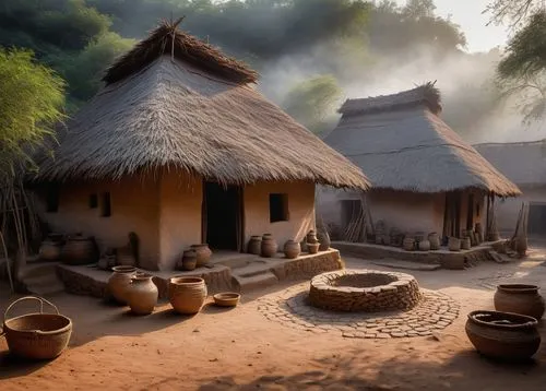 longhouses,korean folk village,javanese traditional house,mud village,ancient house,teahouses,longhouse,traditional village,traditional house,huts,ancient singing bowls,ancient buildings,neolithic,asian architecture,nativity village,tulou,villages,coffeepots,tribespeople,ancient city,Illustration,Paper based,Paper Based 10