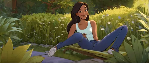 jasmine,tiana,girl sitting,clove garden,a beautiful jasmine,girl in the garden,summer jasmine,star jasmine,background ivy,animated cartoon,wild jasmine,jasmine bush,in the tall grass,jasmine blossom,girl lying on the grass,rushes,mulan,pocahontas,jasmine flower,in the garden,Illustration,Black and White,Black and White 08