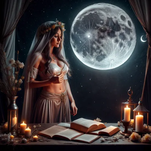 fantasy picture,moonlit night,moonlit,the night of kupala,romantic night,fantasy art,sorceress,moonlight,divination,moonbeam,queen of the night,priestess,fantasy woman,lady of the night,lunar phases,photomanipulation,full moon day,fairytales,light of night,moon phase