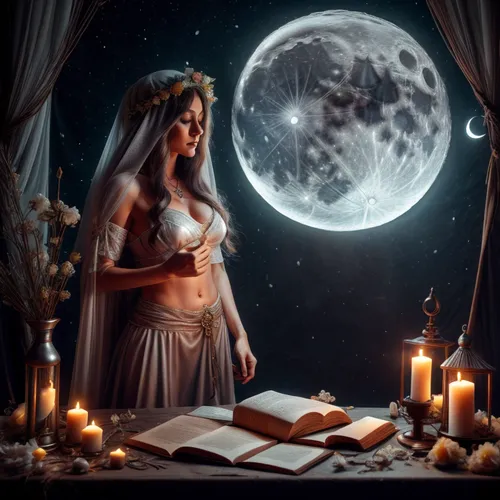 sex  girl , veil, silk, white, moon, druid, flowers, navel, witcher
,fantasy picture,moonlit night,moonlit,the night of kupala,romantic night,fantasy art,sorceress,moonlight,divination,moonbeam,queen 