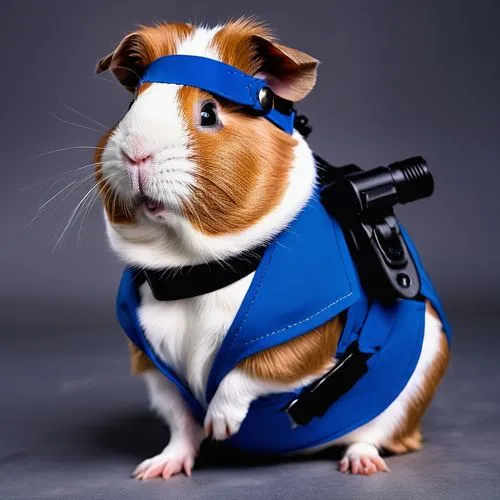 <lora:Cosplay_Jill-Valentine_SDXL:0.7> ((cosplay Guinea pig dressed as Jill Valentine)), guinea pig face, guinea pig is wearing a blue sleeveless top, gloves, and black harnesses with pouches around h