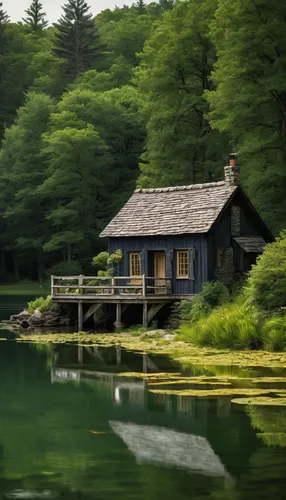 house with lake,summer cottage,boathouse,boat house,house in the forest,house by the water,the cabin in the mountains,log home,cottage,log cabin,lonely house,wooden house,fisherman's house,small cabin,house in mountains,japan landscape,summer house,little house,home landscape,house in the mountains,Illustration,American Style,American Style 11