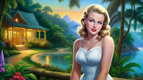 tropico,kovalam,connie stevens - female,marylyn monroe - female,pin-up girl,valentine day's pin up,cuba background,pin up girl,pin ups,retro pin up girl,honeymoon,the blonde in the river,anney,gwtw,hawaiiana,cartoon video game background,retro pin up girls,marilyn monroe,tropical house,landscape background