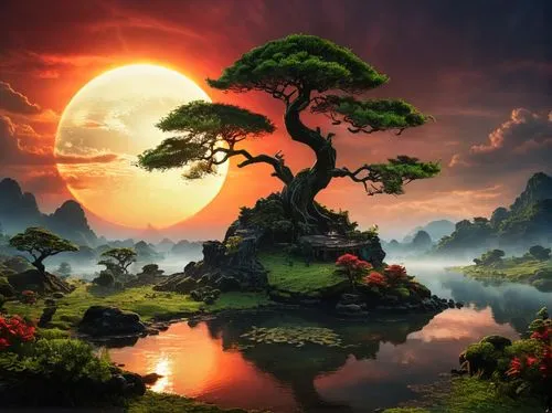 fantasy picture,fantasy landscape,nature background,landscape background,the japanese tree,nature wallpaper,Photography,General,Fantasy