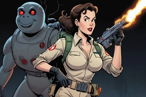 ghostbusters,princess leia,ecto-1,female nurse,lady medic,laser guns,combat medic,sci fiction illustration,sci fi,girl with gun,girl with a gun,widow,cg artwork,female doctor,khaki,woman fire fighter,medic,gi,warsaw uprising,ammo,Illustration,American Style,American Style 13