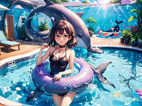 aqua studio,oceanica,dolphin background,kawaii people swimming,mermaid background,aquantive,Anime,Anime,Traditional