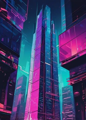 cybercity,cityscape,cyberpunk,cybertown,colorful city,synth,skyscraper,metropolis,futuristic landscape,cyberscene,futuristic,skyscrapers,hypermodern,cyberworld,ctbuh,cyberia,urban,shinjuku,synthetic,city blocks,Art,Artistic Painting,Artistic Painting 42