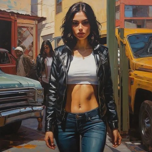 brubaker,donsky,struzan,jasinski,photorealist,girl and car,chicanas,chicana,gangloff,elektra,hyperrealism,mujer,saldana,goldin,oil on canvas,photorealism,young woman,weisman,oil painting on canvas,pintura,Conceptual Art,Fantasy,Fantasy 15