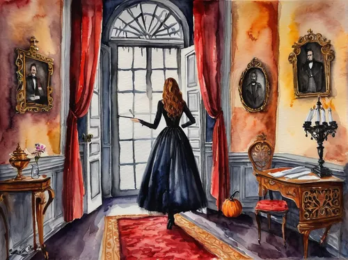 doll's house,halloween scene,gothic dress,clary,the threshold of the house,gothic woman,witch's house,victorian style,orange robes,the haunted house,gothic portrait,victorian,halloween illustration,the little girl's room,witch house,merida,victorian lady,hall of the fallen,woman house,dollhouse,Illustration,Paper based,Paper Based 24