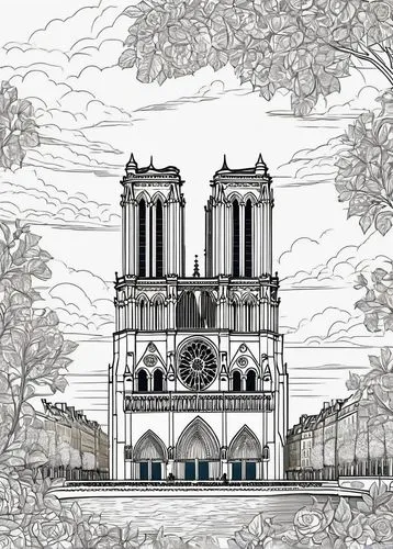 notredame,notre dame,notredame de paris,paris clip art,notre,notre dame de sénanque,sainte,cathedral,cathedrals,sainct,paris,palais de chaillot,sacré-cœur basilica,lafite,universal exhibition of paris,eglise,parisian,chaillot,parigi,church towers,Illustration,Black and White,Black and White 04