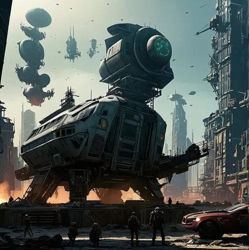 a sci - fi film set in the middle of an abandoned city,hawken,valerian,sci fi,steamboy,sci fiction illustration,mechanized,Conceptual Art,Sci-Fi,Sci-Fi 01