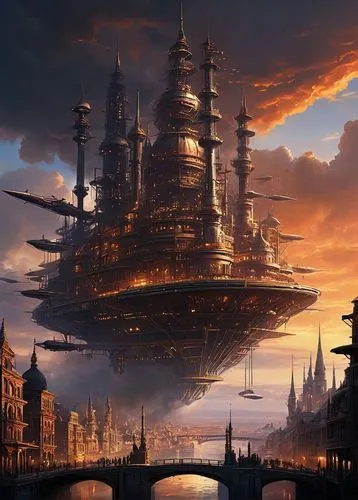 airships,airship,steampunk,ancient city,metropolis,futuristic landscape,fantasy city,sci fiction illustration,carrack,fantasy picture,atlantis,very large floating structure,alien ship,scifi,apiarium,galleon ship,fantasy art,dystopia,dresden,dreadnought,Photography,General,Natural