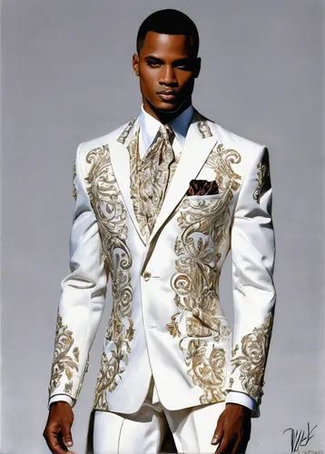 Fashion illustration (men) circa 2005 by Lamont O'Neal,wedding suit,suit of spades,men's suit,a black man on a suit,black businessman,bridegroom,african american male,formal wear,suit of the snow maid