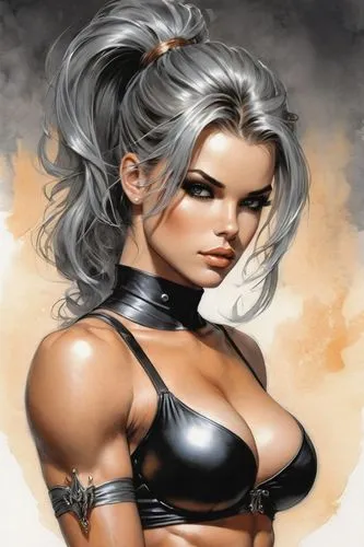 sindel,ororo,sandahl,rogue,female warrior,shanna,mahvash,rugal,trish,musashi,lilandra,riven,kuja,mystara,sable,asami,elfquest,witchblade,namora,thundra,Illustration,Black and White,Black and White 31