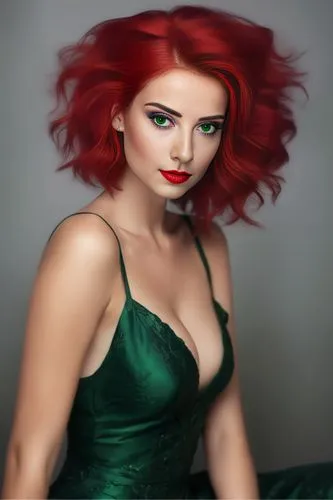 the woman is wearing red hair and green dress,bloodrayne,triss,redhead doll,katarina,romanoff,derivable