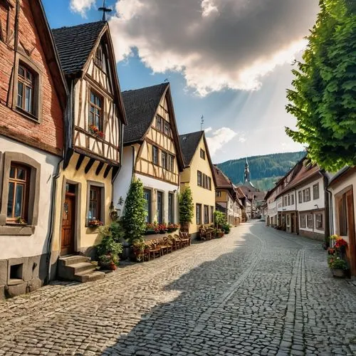 half-timbered houses,wernigerode,the cobbled streets,medieval street,goslar,franconian switzerland,quedlinburg,alsace,northern germany,franconian,monschau,blasberg,paliburg,hallstatt,bacharach,medieval town,rhineland palatinate,barttelot,bakharz,escher village,Photography,General,Realistic