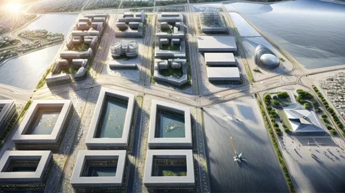 solar cell base,cube stilt houses,hafencity,artificial island,smart city,futuristic architecture,autostadt wolfsburg,largest hotel in dubai,container terminal,artificial islands,urban development,skyscapers,floating huts,dhabi,cargo port,container port,urban design,abu dhabi,barangaroo,hotel complex