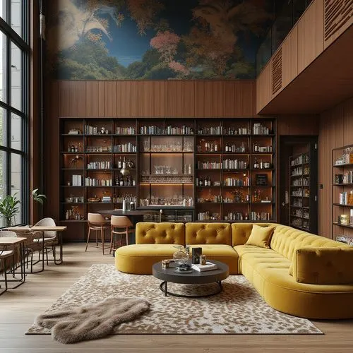 the living room is full of bookshelves and a sofa,minotti,reading room,livingroom,bookshelves,living room,mahdavi